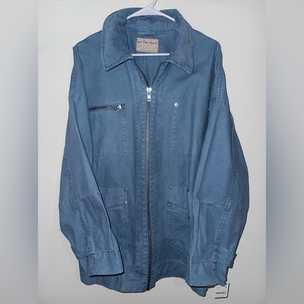 Free People Blue Utility Canvas Jacket NWT Size L - Picture 11 of 12